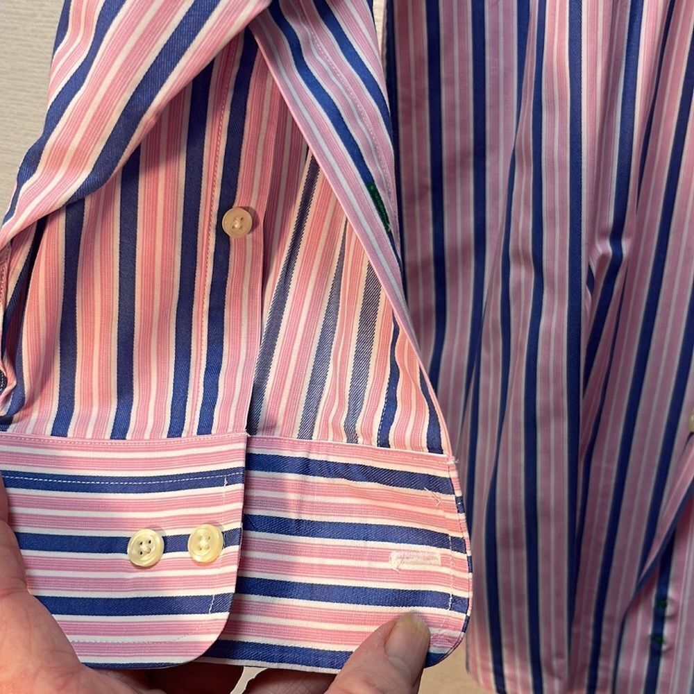 EUC Men's Striped Shirt - Pink and Blue - Picture 8 of 12